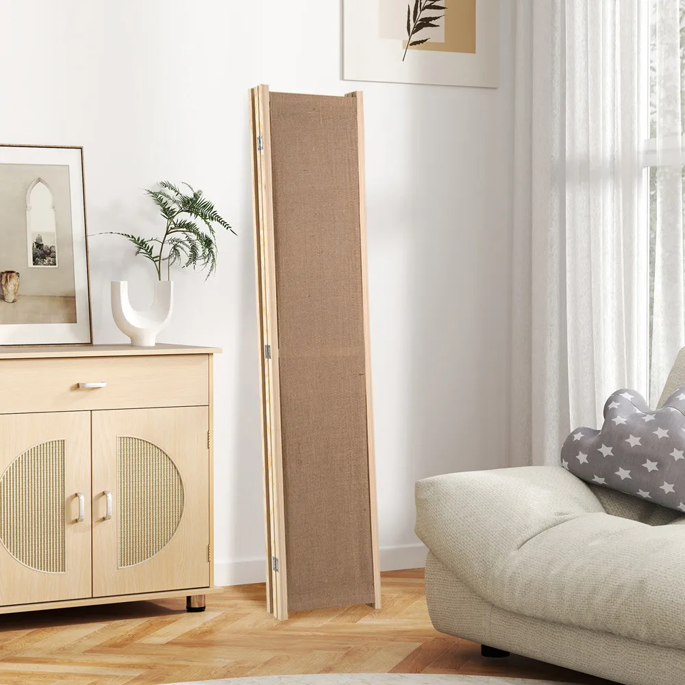 3 Panel Room Divider with Storage Bags - Natural