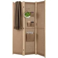3 Panel Room Divider with Storage Bags - Natural