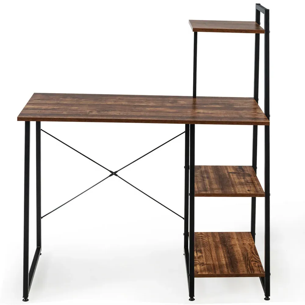 3 Shelf Adjustable Computer Desk - Brown