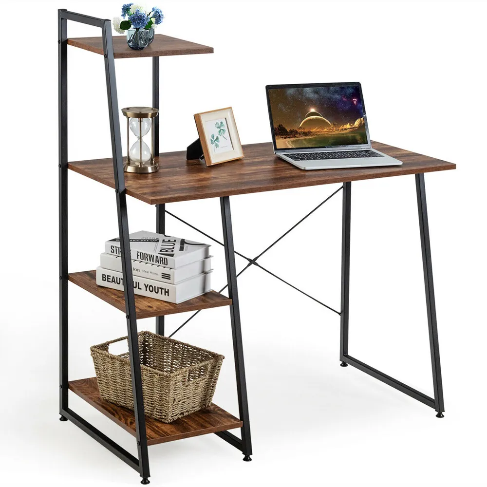 3 Shelf Adjustable Computer Desk - Brown