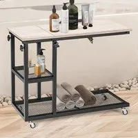 3 Shelf Adjustable Mobile C Shaped Side Table - Cream