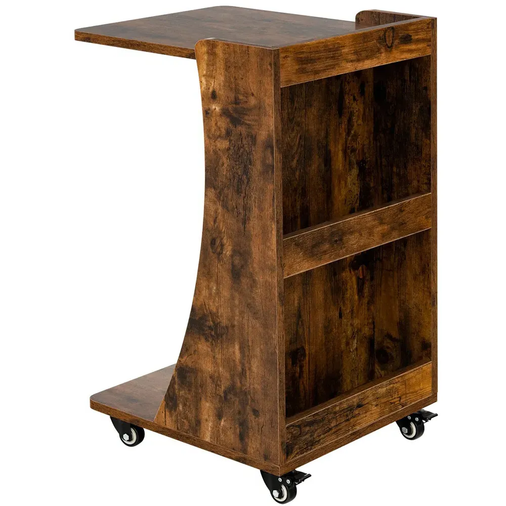 3 Shelf C Shaped Side Table with Casters - Cream