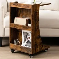 3 Shelf C Shaped Side Table with Casters - Cream