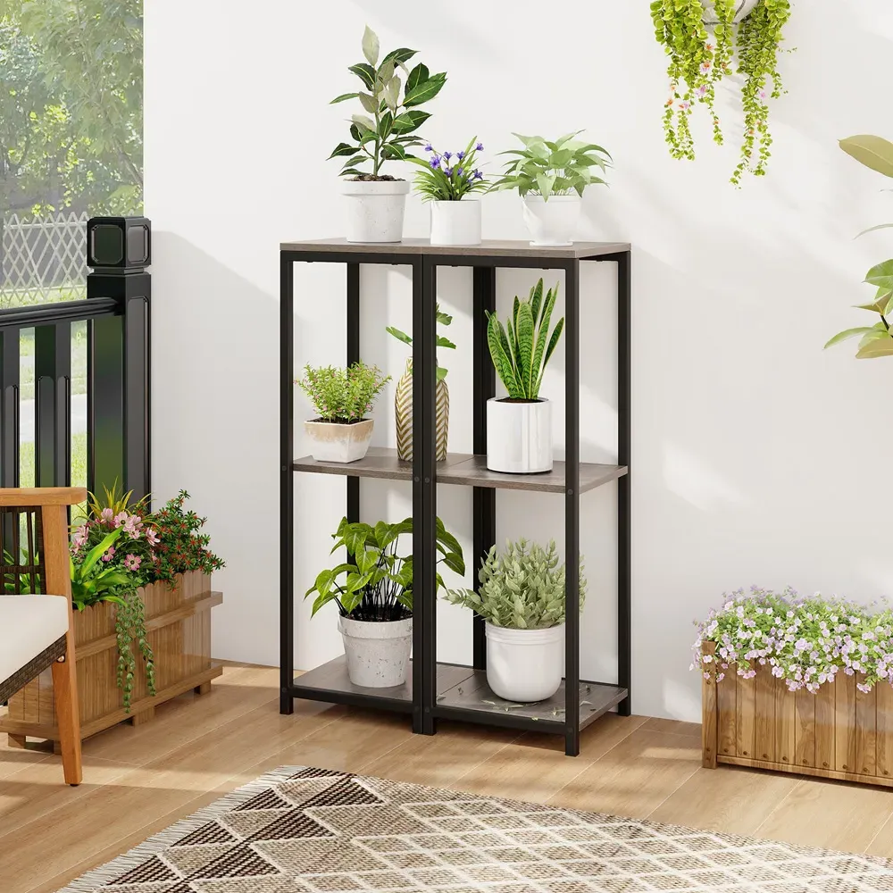 3-Shelf Corner Plant Stand - Grey, Metal