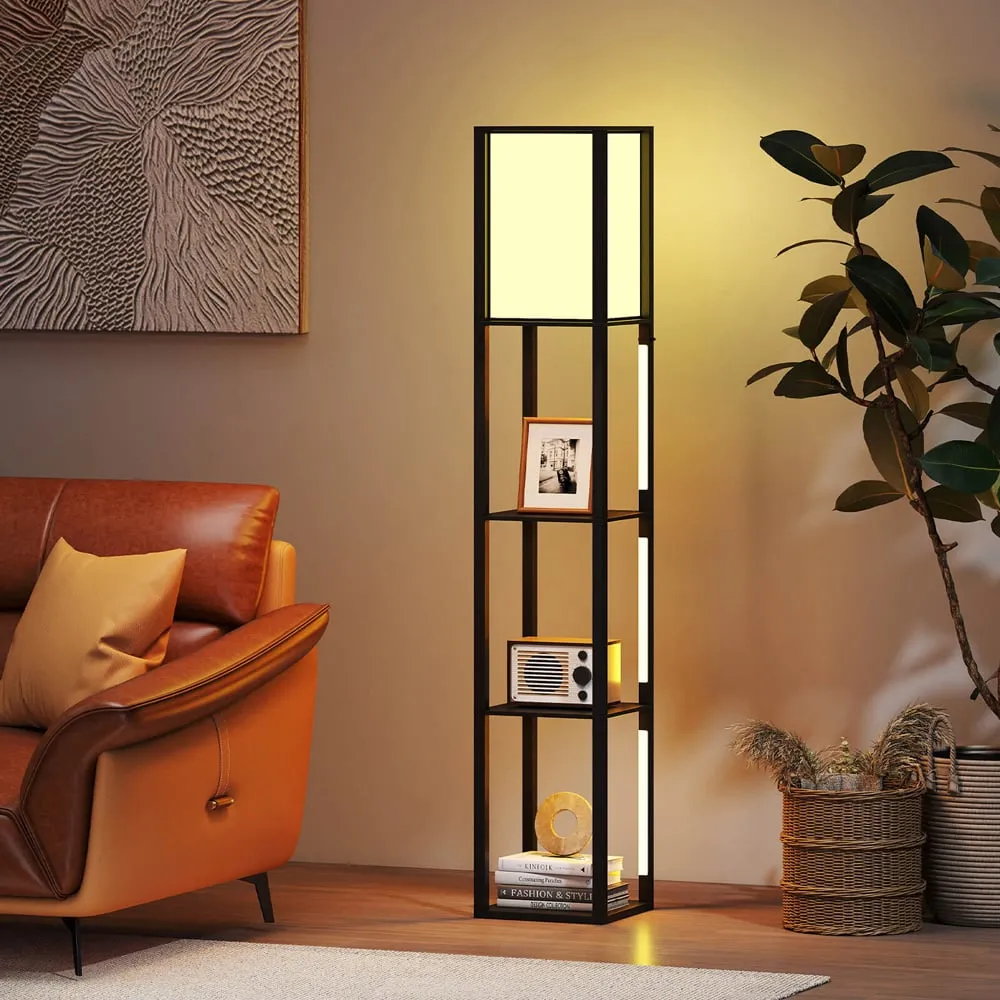 3 Shelf Floor Lamp with LED Strips - Black