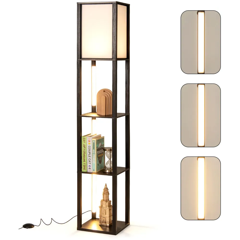 3 Shelf Floor Lamp with LED Strips - Black
