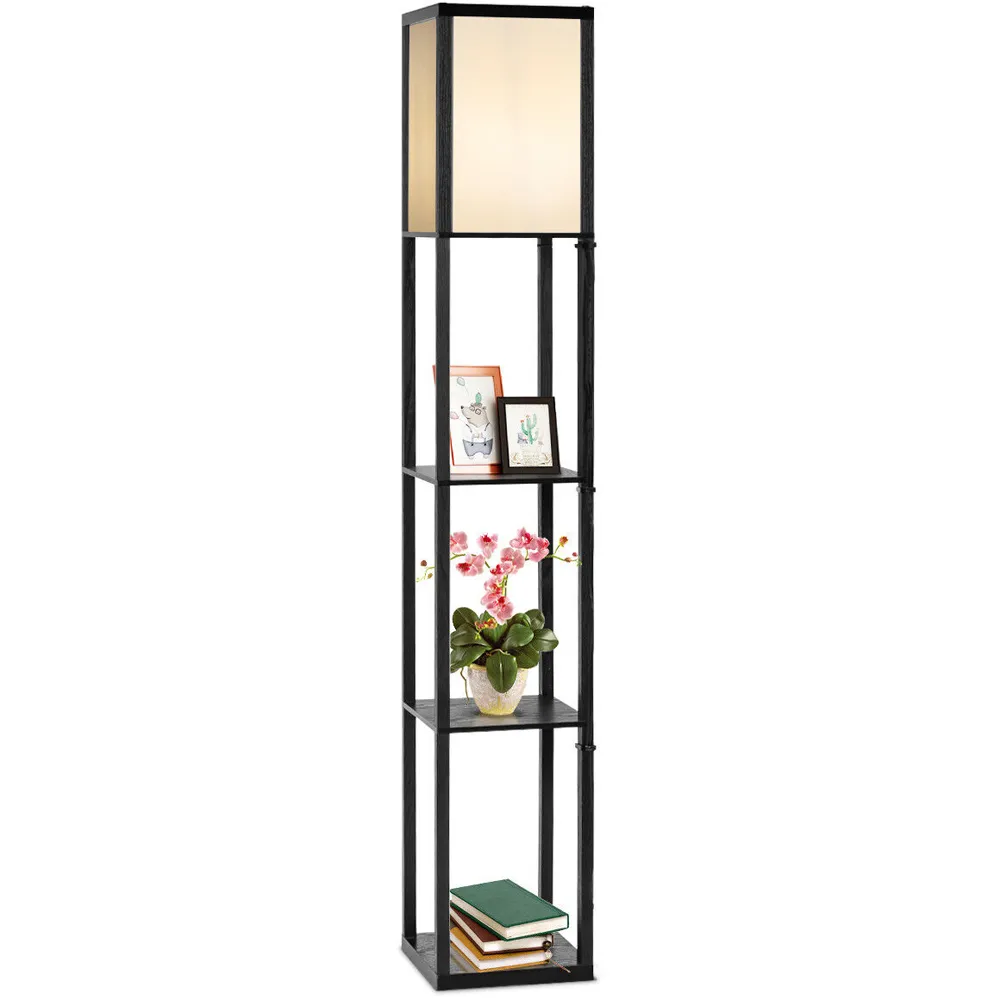 3 Shelf Floor Lamp with Storage - Black