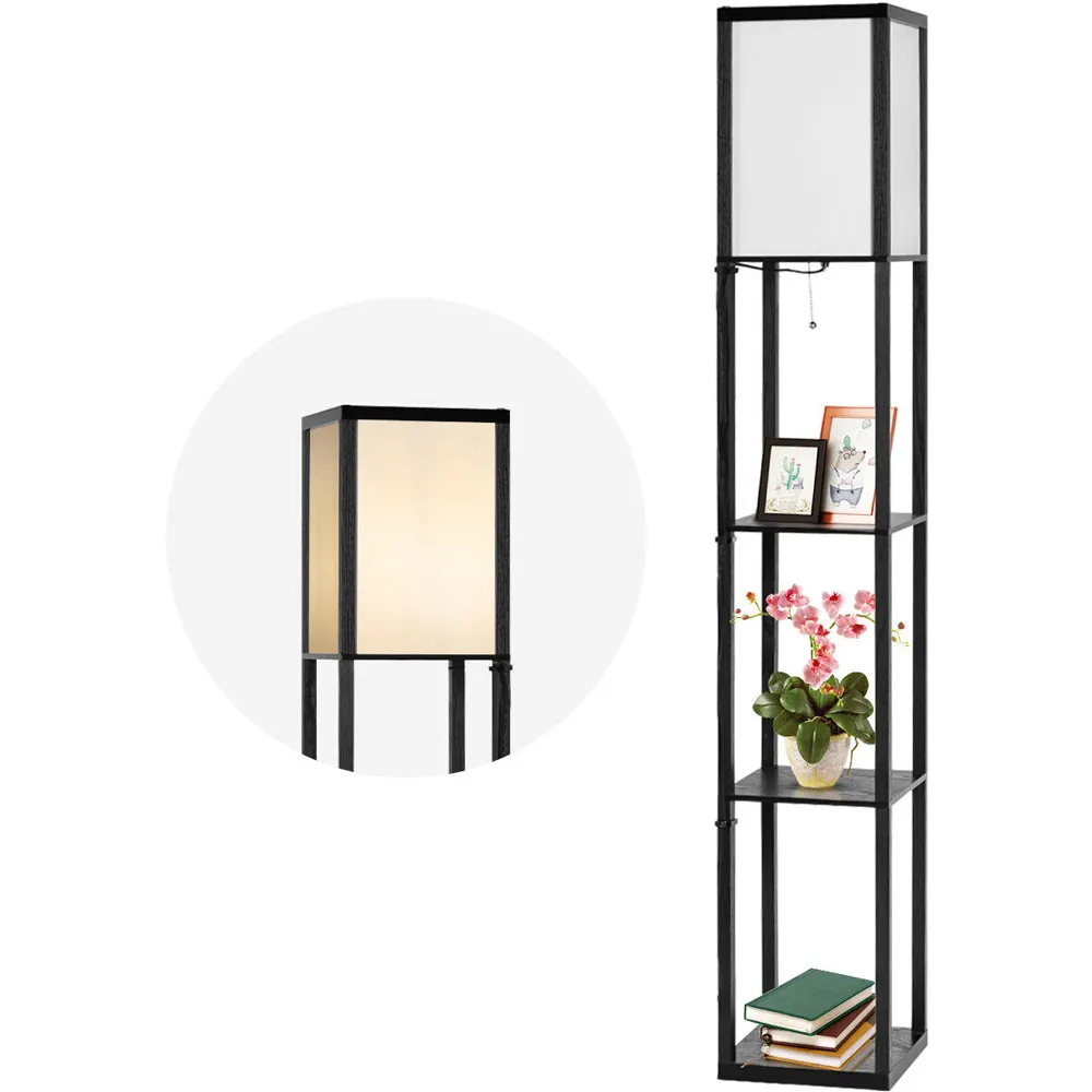 3 Shelf Floor Lamp with Storage - Black