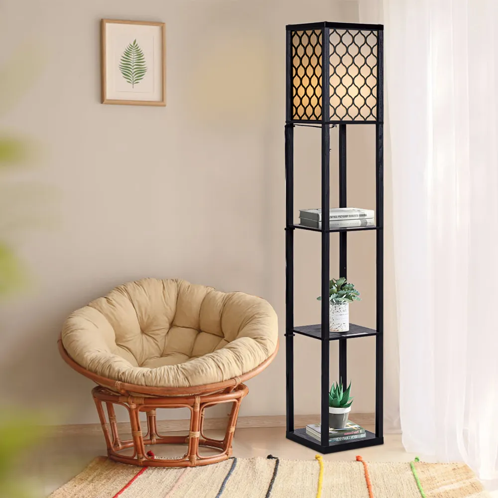 3 Shelf Floor Lamp with Storage - Black