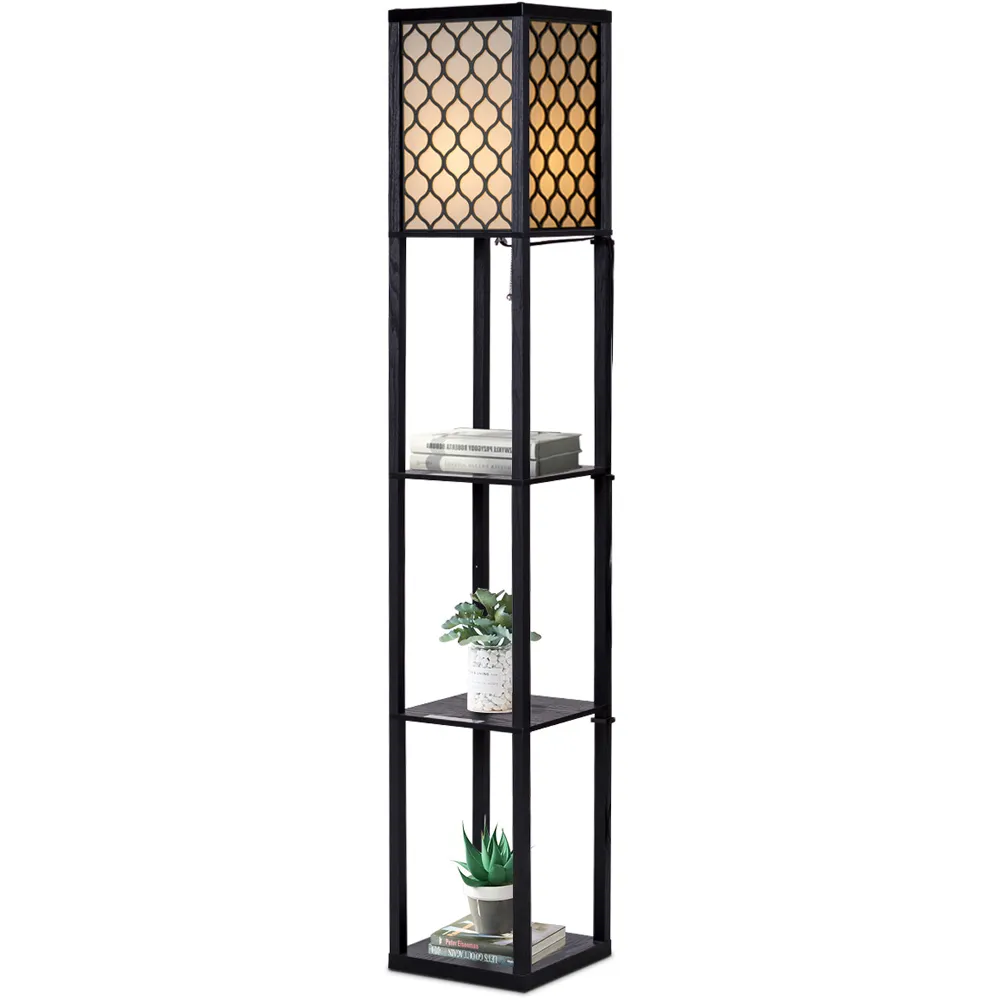 3 Shelf Floor Lamp with Storage - Black
