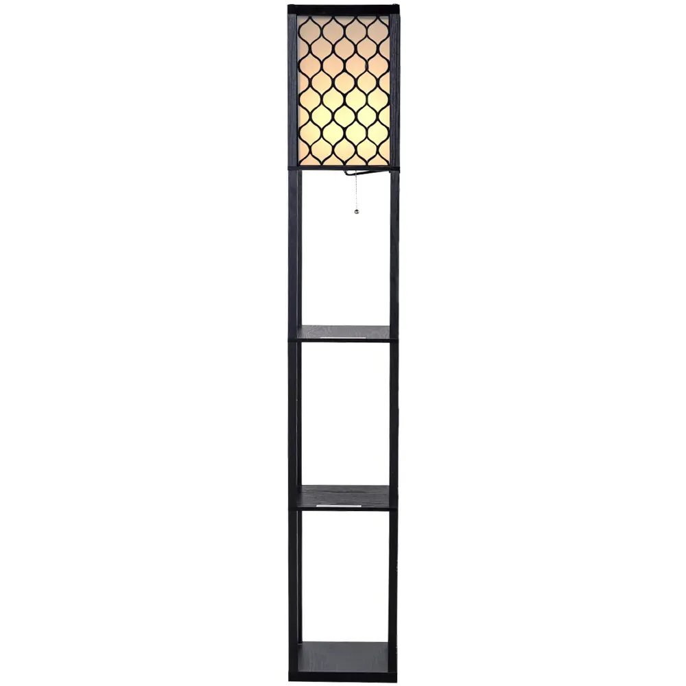 3 Shelf Floor Lamp with Storage - Black