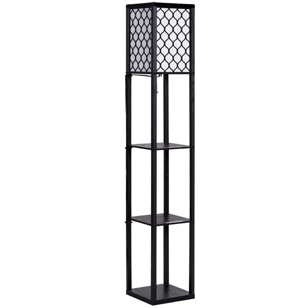 3 Shelf Floor Lamp with Storage - Black