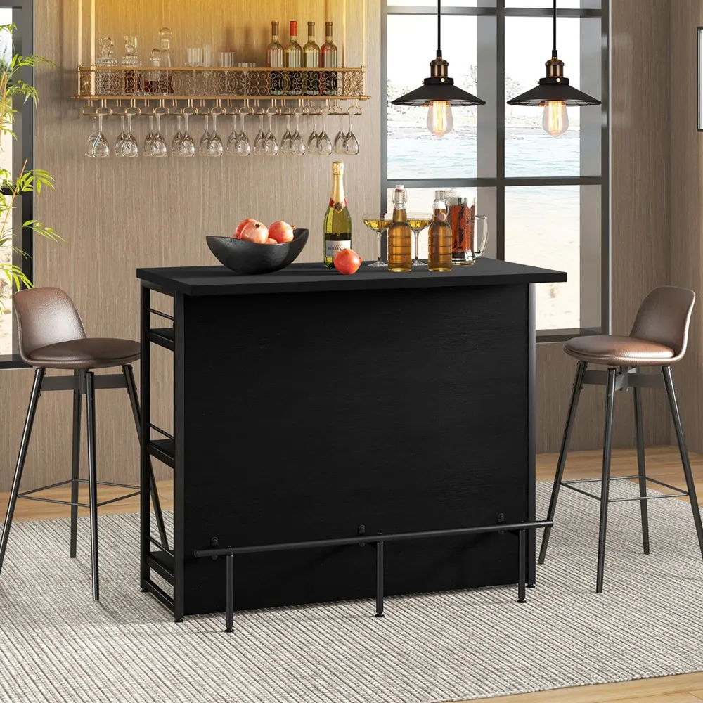 3 Shelf Industrial Home Bar Unit with Wine Storage - Black