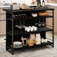 3 Shelf Industrial Home Bar Unit with Wine Storage - Black