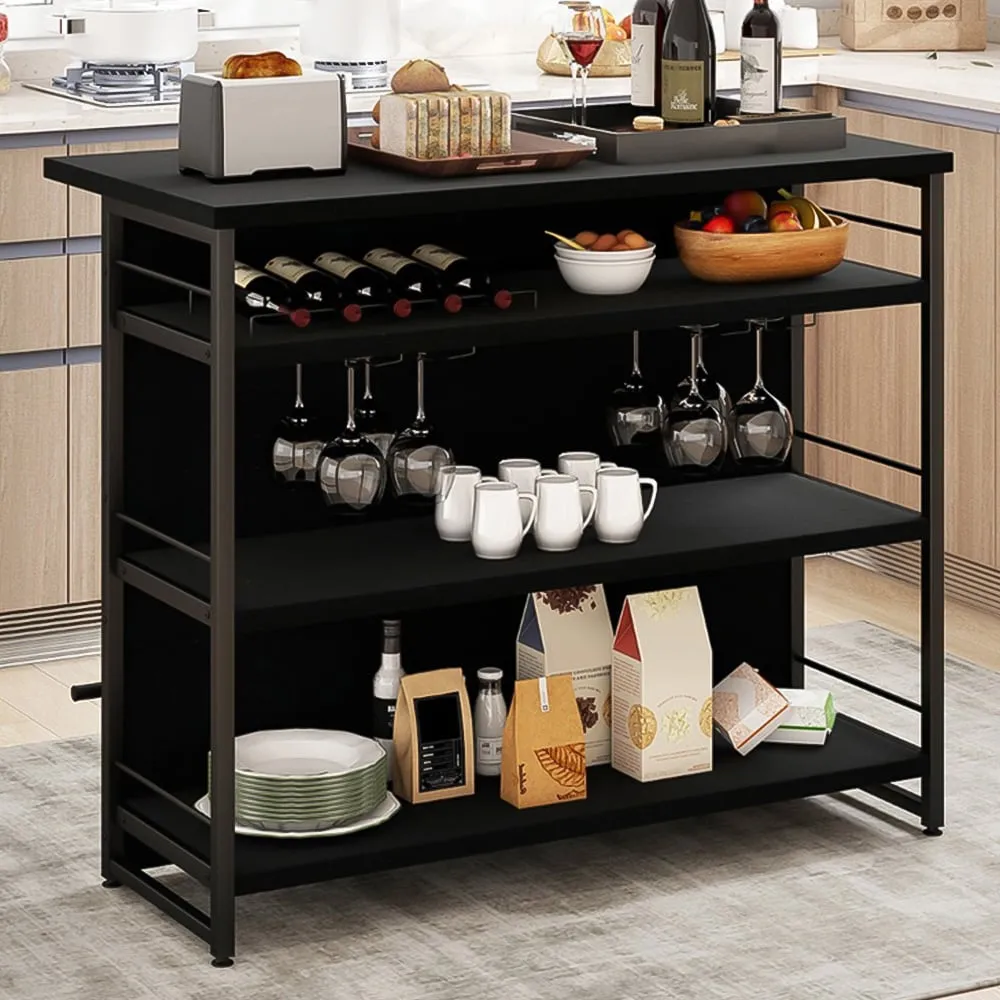 3 Shelf Industrial Home Bar Unit with Wine Storage - Black image