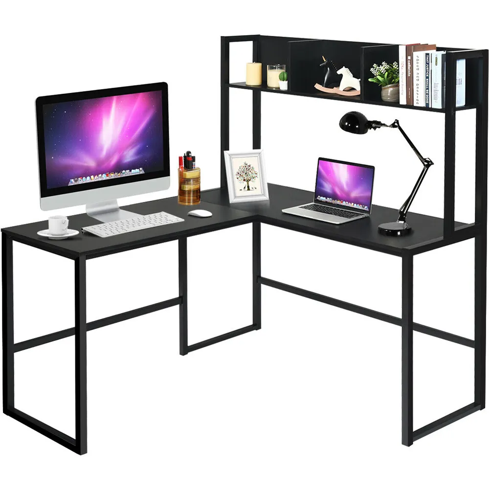 3 Shelf L-Shaped Corner Computer Desk - Black