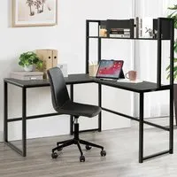 3 Shelf L-Shaped Corner Computer Desk - Black