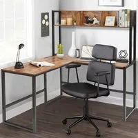 3 Shelf L-Shaped Corner Computer Desk - Brown
