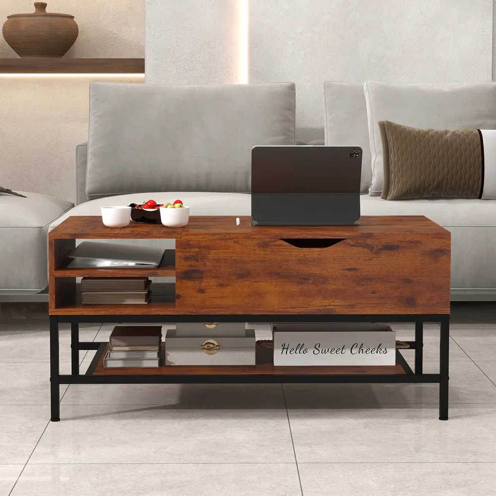 3 Shelf Lift Up Top Coffee Table - Brown