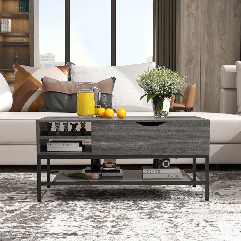 3 Shelf Lift Up Top Coffee Table - Grey