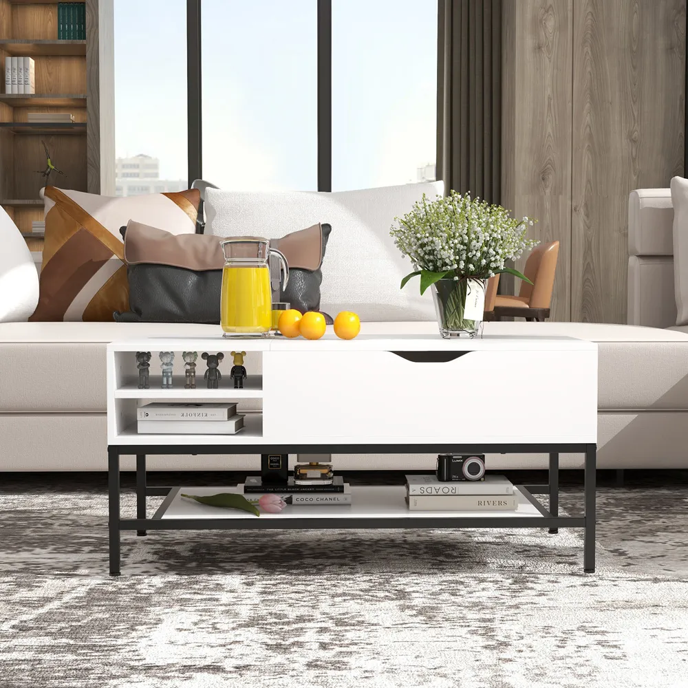 3 Shelf Lift Up Top Coffee Table - White