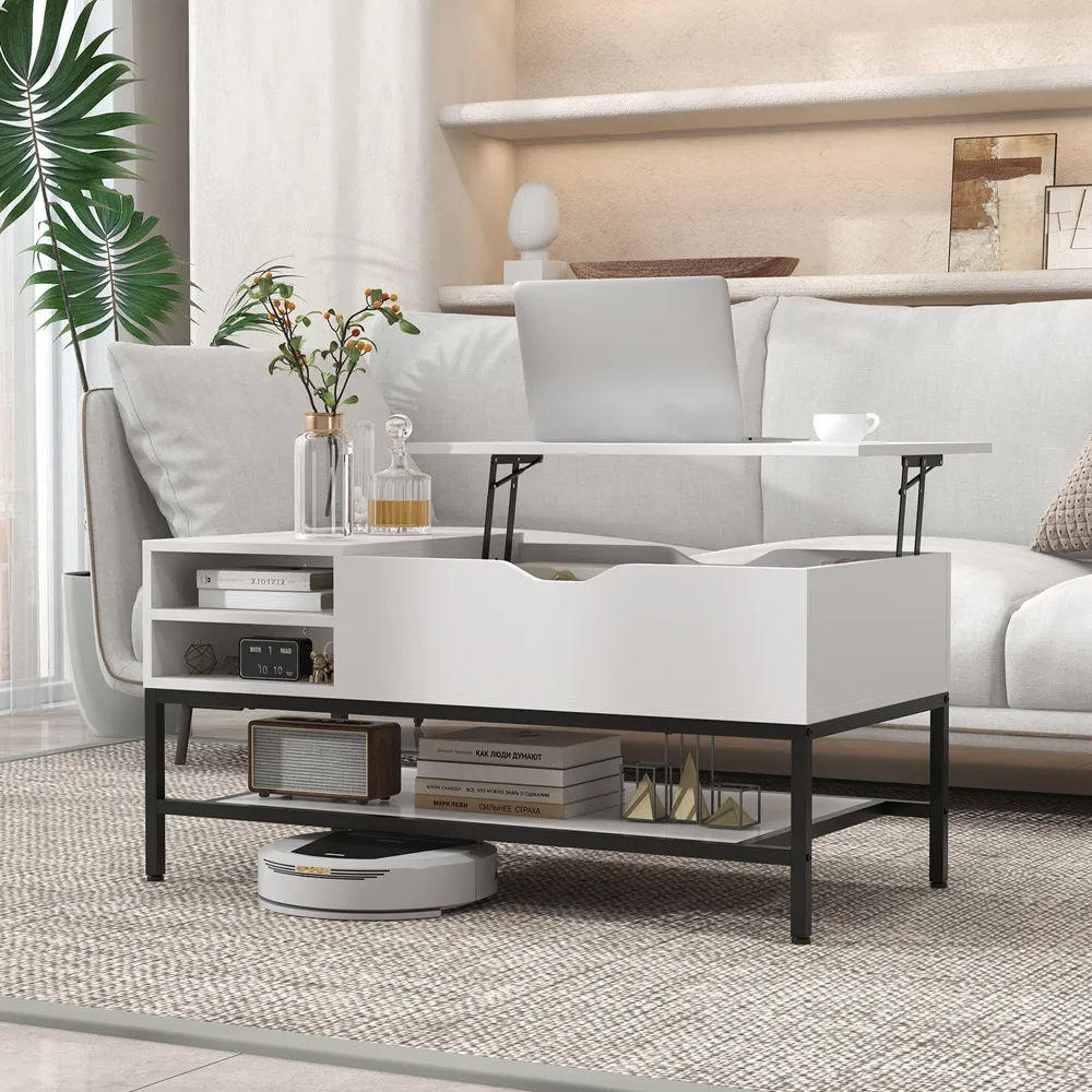 3 Shelf Lift Up Top Coffee Table - White
