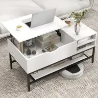 3 Shelf Lift Up Top Coffee Table - White