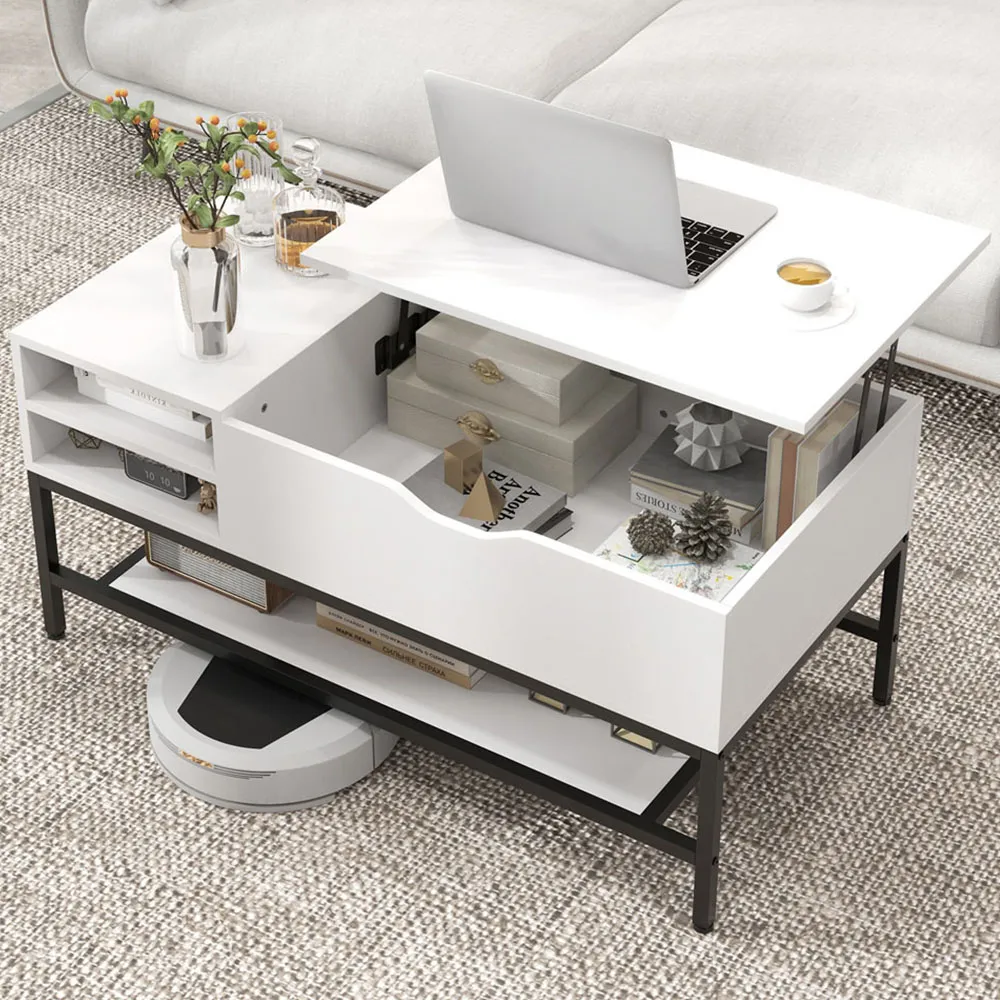 3 Shelf Lift Up Top Coffee Table - White