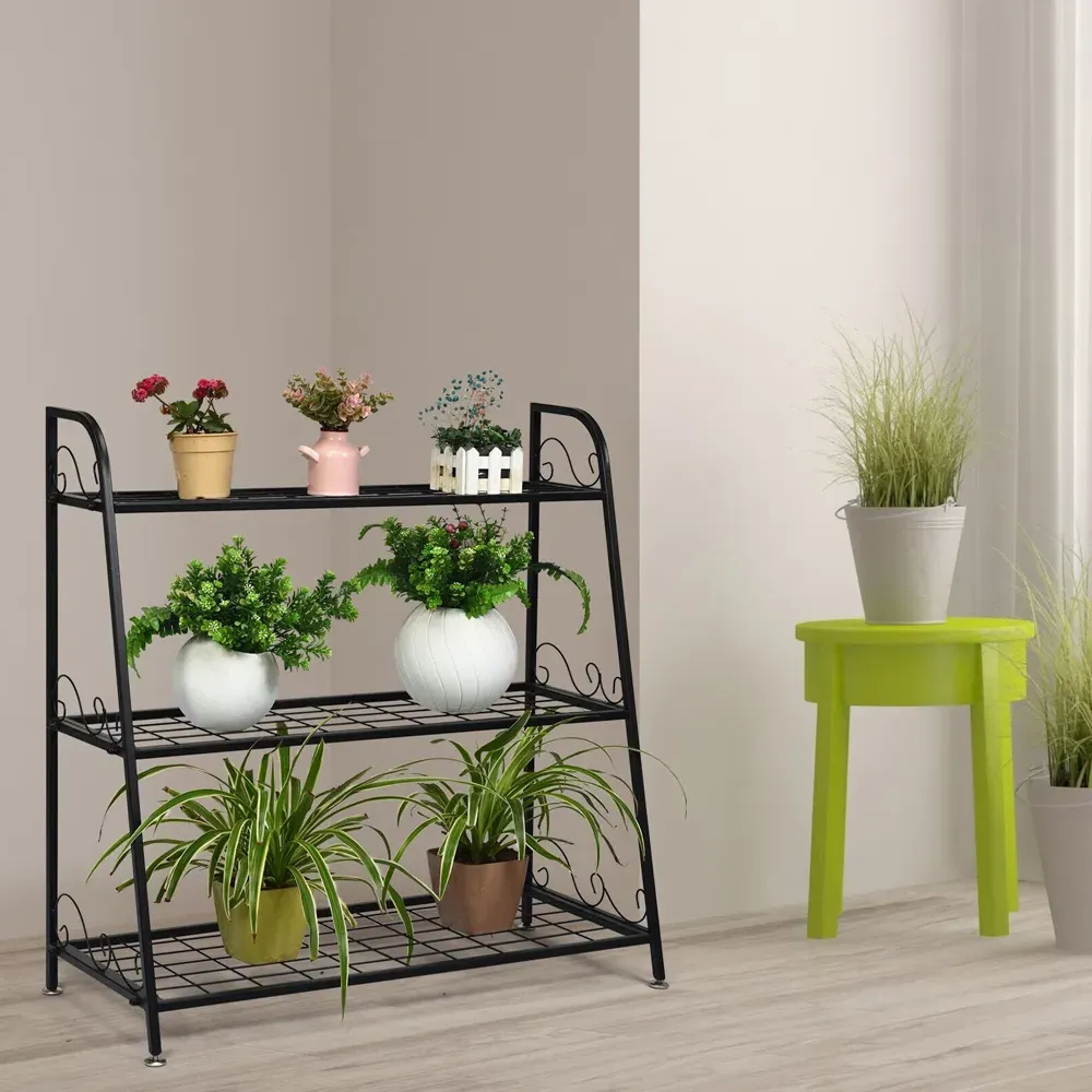 3 Shelf Metal Plant Stand - Black