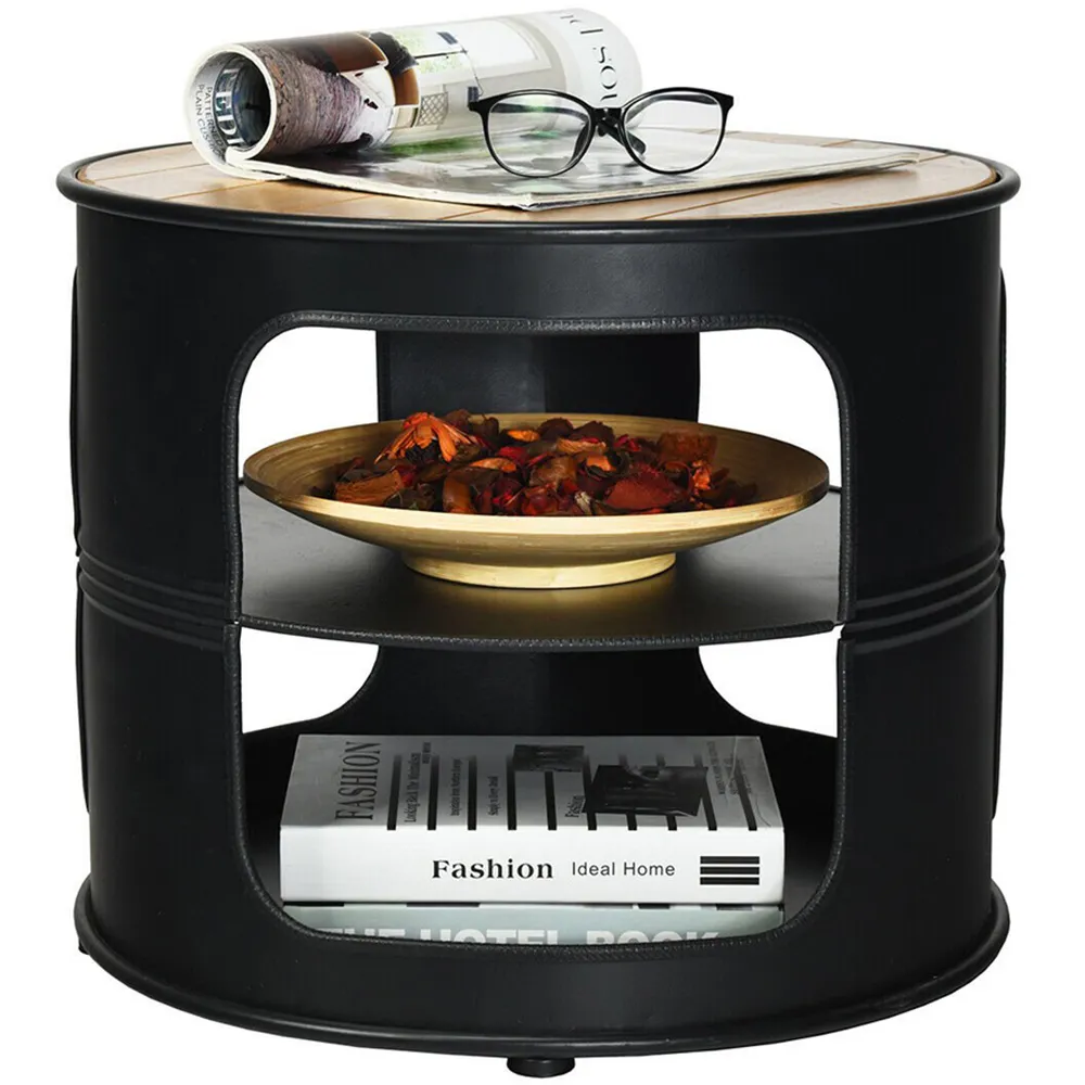 3 Shelf Round End Table - Beige