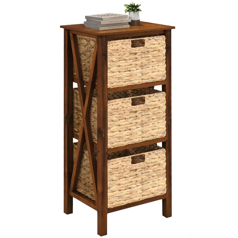 3 Shelf Side Table with Seagrass Baskets - Brown, Acacia Wood