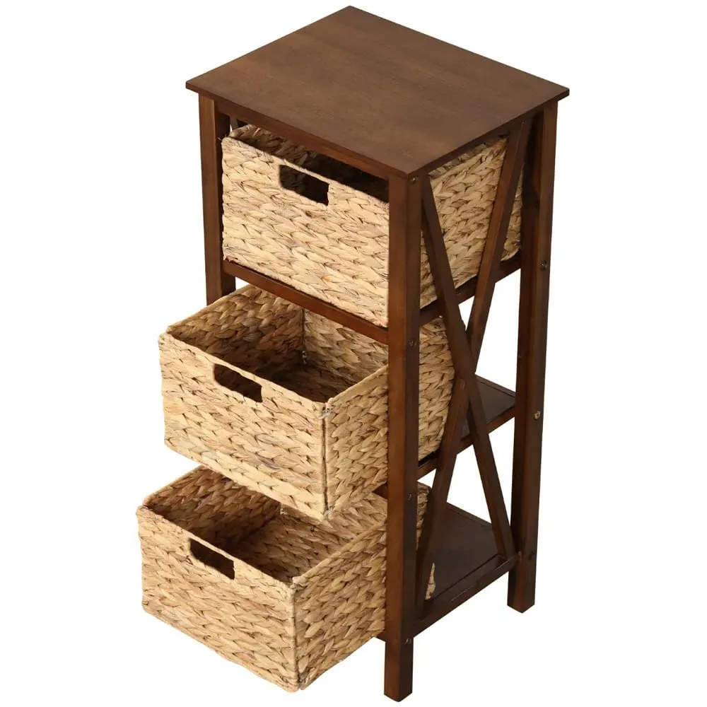 3 Shelf Side Table with Seagrass Baskets - Brown, Acacia Wood
