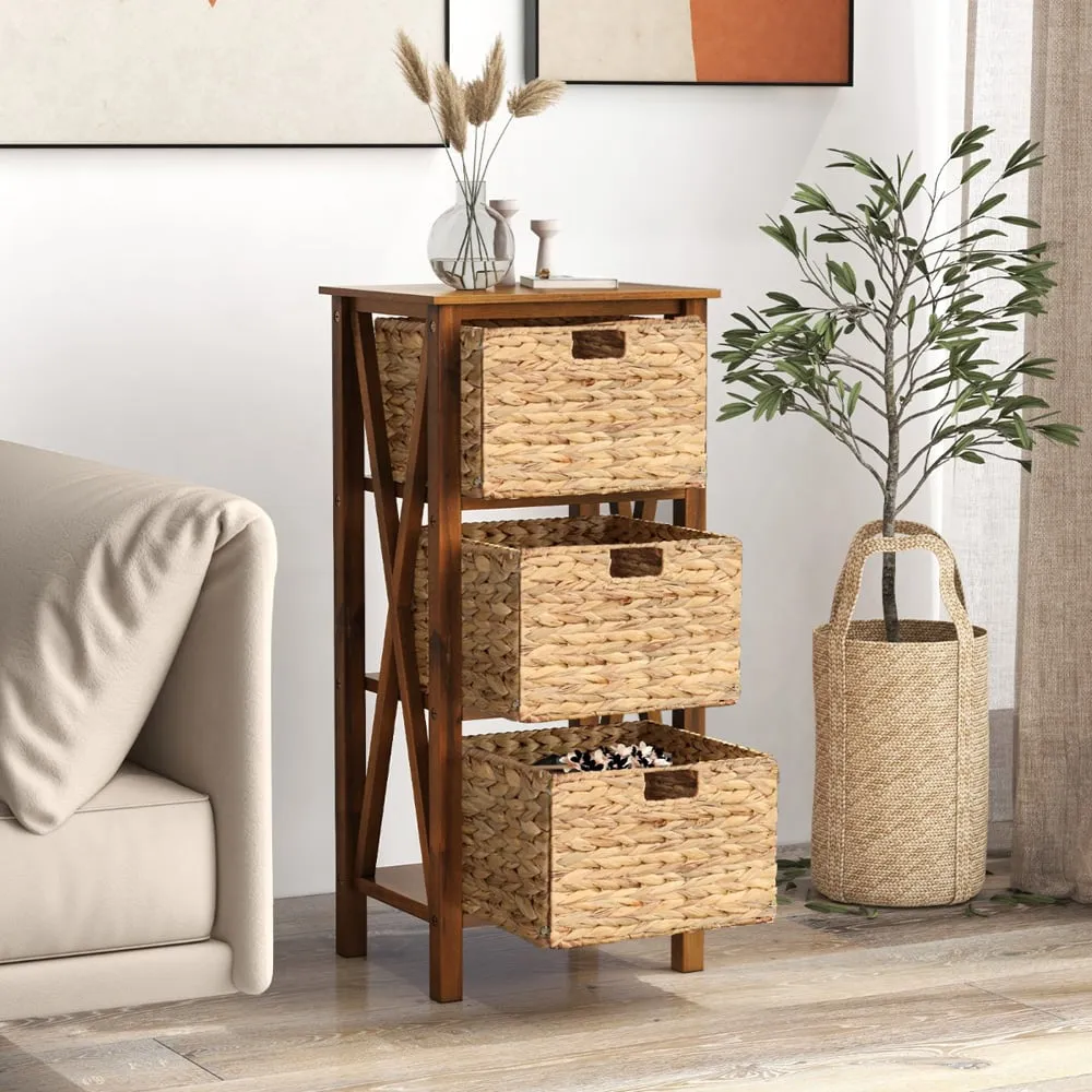 3 Shelf Side Table with Seagrass Baskets - Brown, Acacia Wood