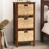 3 Shelf Side Table with Seagrass Baskets - Brown, Acacia Wood