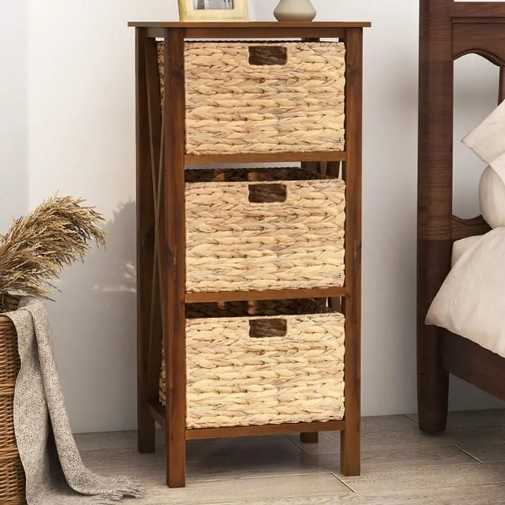 3 Shelf Side Table with Seagrass Baskets - Brown, Acacia Wood