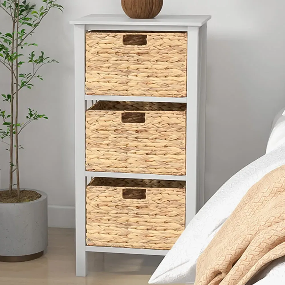 3 Shelf Side Table with Seagrass Baskets - White, Acacia Wood image