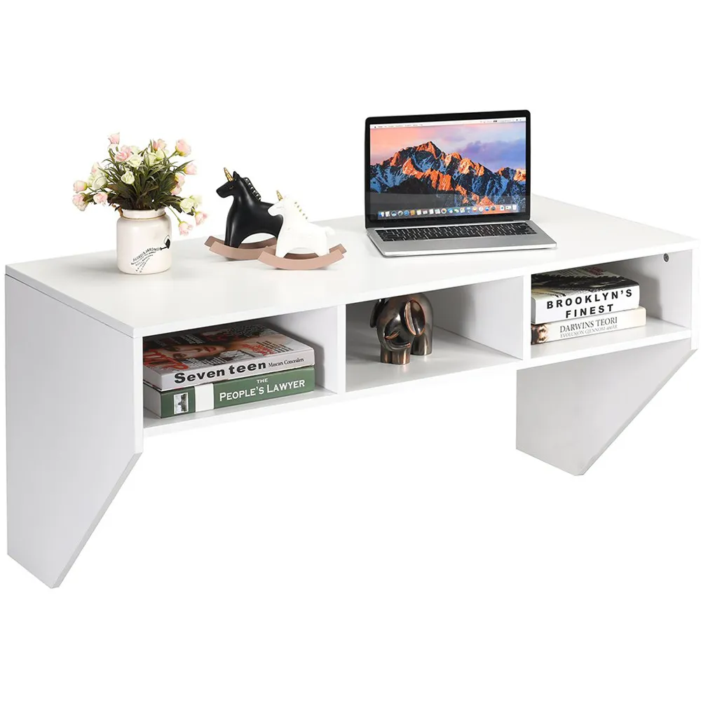 3 Shelf Wall Mounted Computer Desk - White