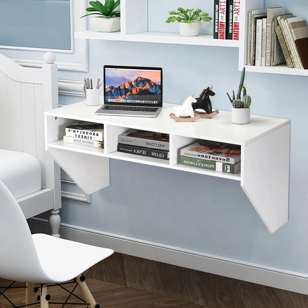 3 Shelf Wall Mounted Computer Desk - White