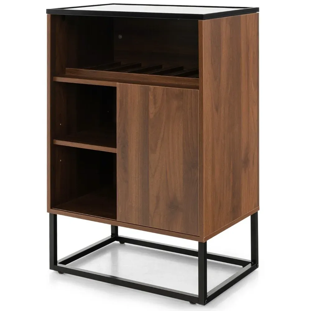 3 Shelf Wine Cabinet with Glass Top - Brown, Walnut