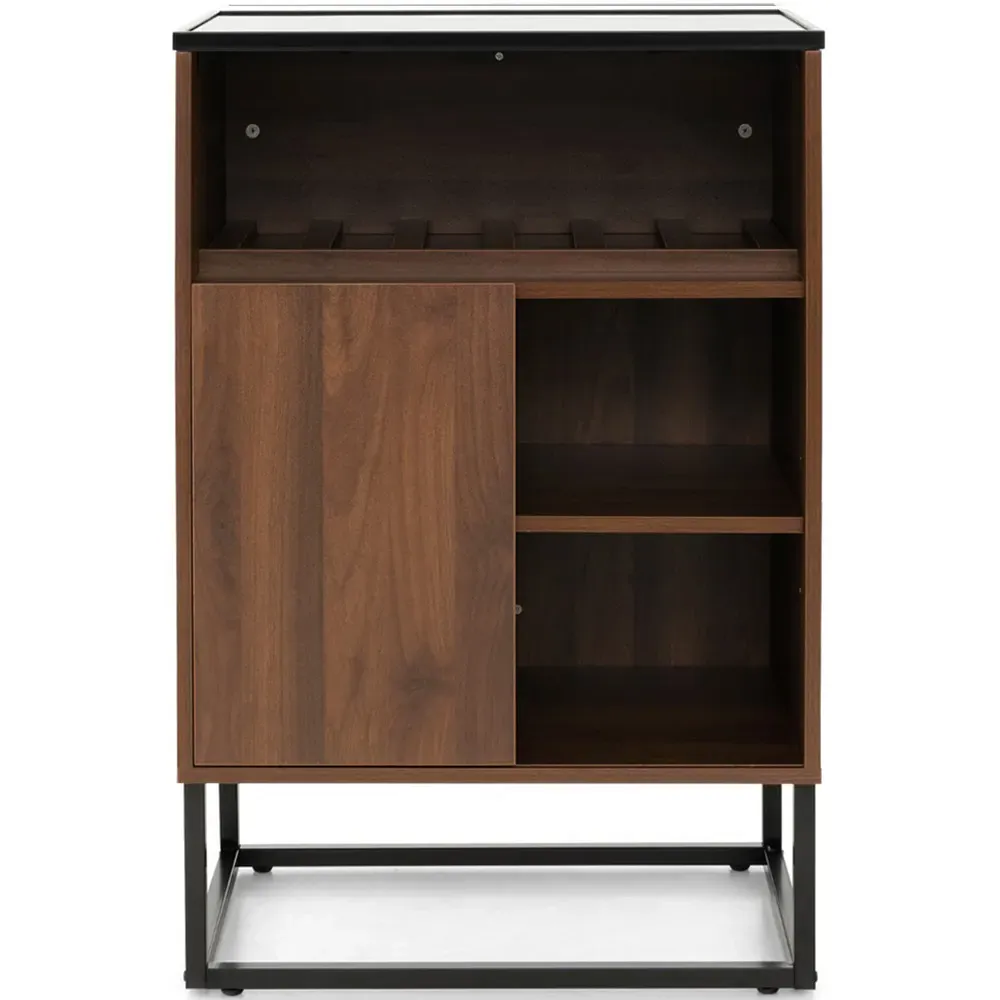 3 Shelf Wine Cabinet with Glass Top - Brown, Walnut