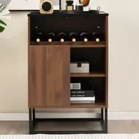 3 Shelf Wine Cabinet with Glass Top - Brown, Walnut