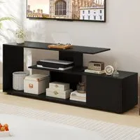 3 Tier Asymmetrical Media Console Table - Black