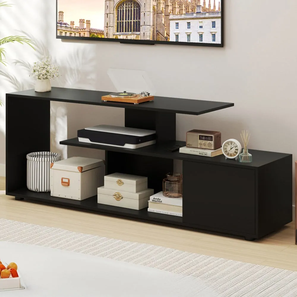 3 Tier Asymmetrical Media Console Table - Black
