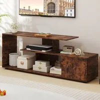 3 Tier Asymmetrical Media Console Table - Rustic Brown