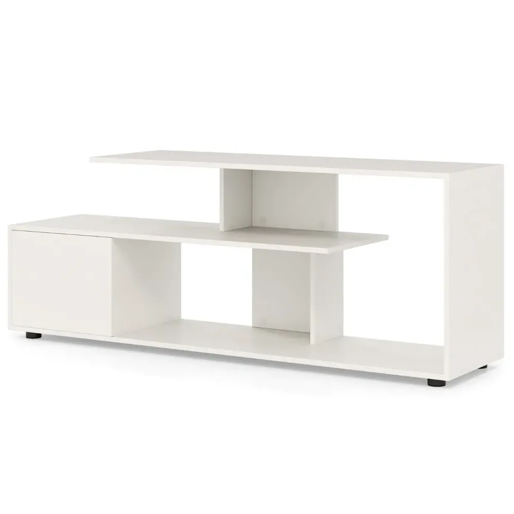 3 Tier Asymmetrical Media Console Table - White
