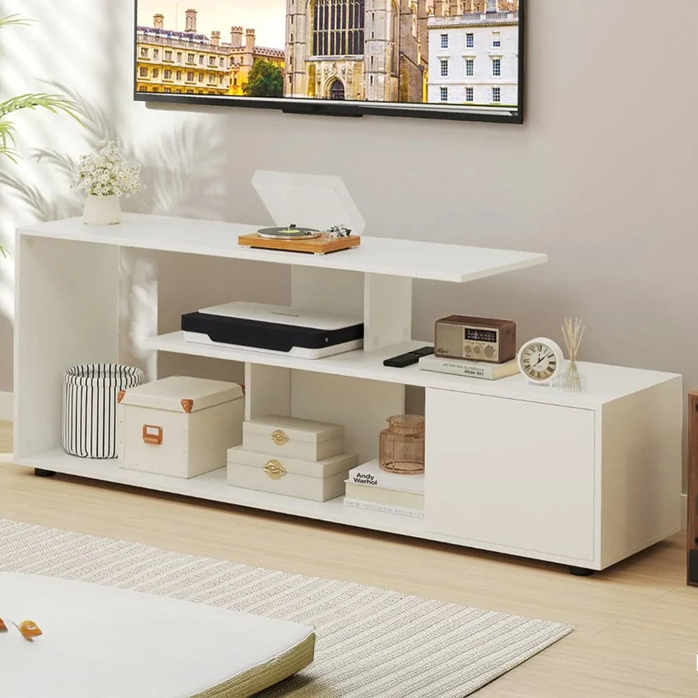 3 Tier Asymmetrical Media Console Table - White