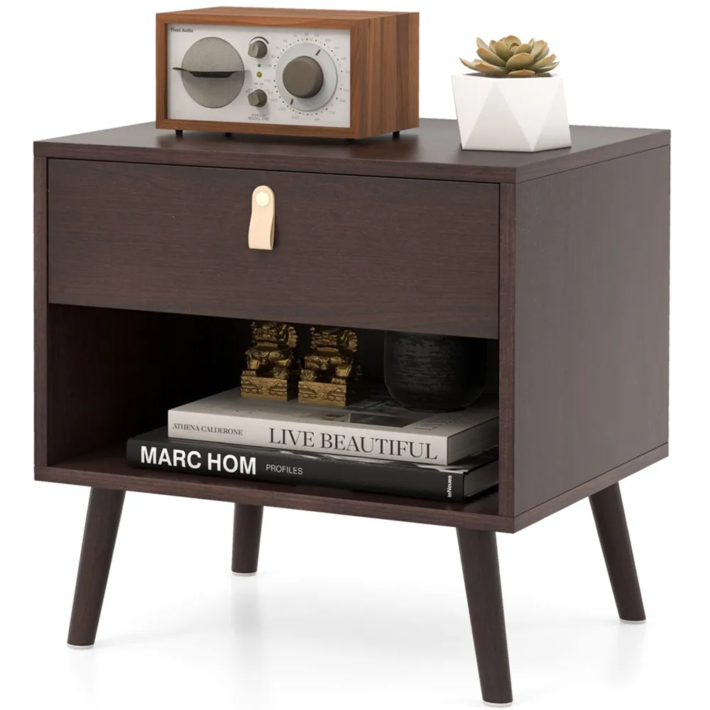 3-Tier End Table with Storage Drawer - Brown