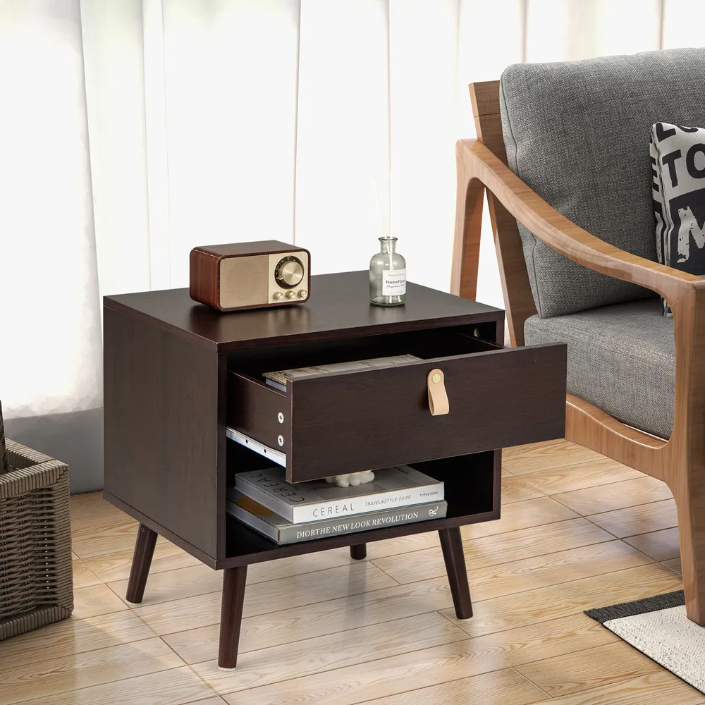 3-Tier End Table with Storage Drawer - Brown