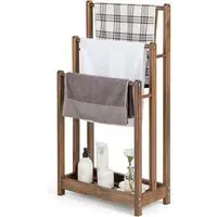 3 Tier Freestanding Towel Rack with Shelf - Brown, Wood