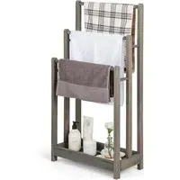 3 Tier Freestanding Towel Rack with Shelf - Grey, Wood